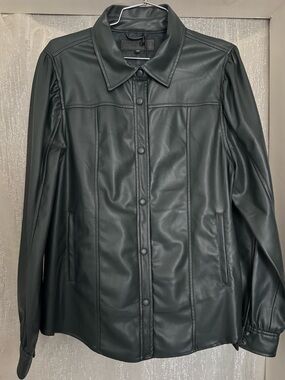 NWT Blank NYC Dark Green Faux Leather Button Up Shirt